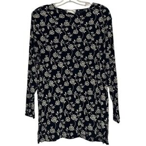 Frazier Lawrence Tunic Women Black White Floral Long Sleeve Stretch Fall USA M/L